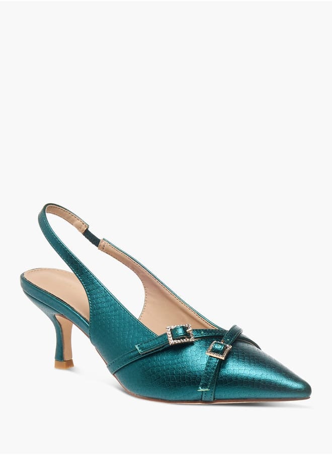 Womens Embellished Slingback Shoes With Flared Heels