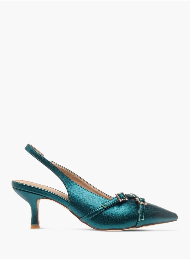 Womens Embellished Slingback Shoes With Flared Heels