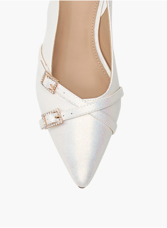 Womens Embellished Slingback Shoes With Flared Heels