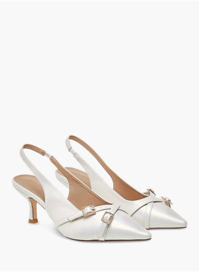 Womens Embellished Slingback Shoes With Flared Heels