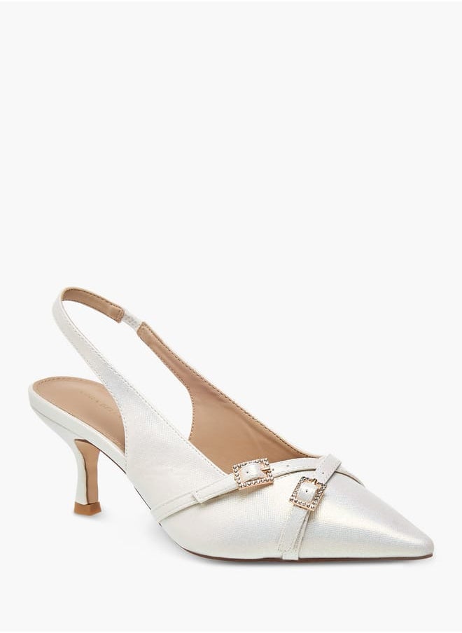 Womens Embellished Slingback Shoes With Flared Heels
