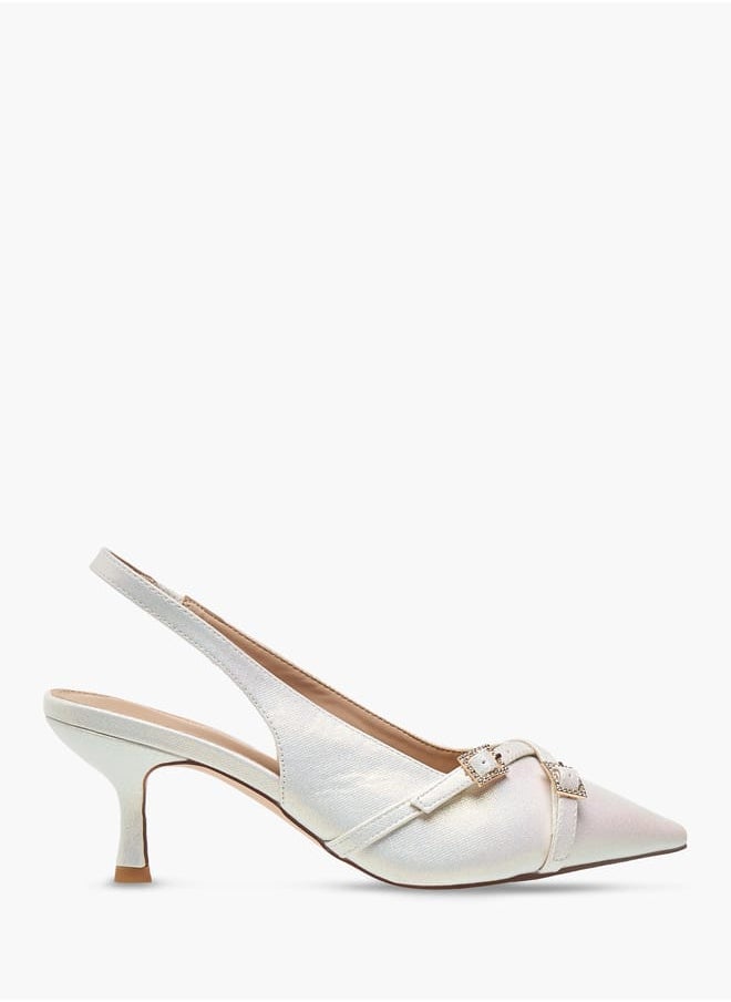 Womens Embellished Slingback Shoes With Flared Heels
