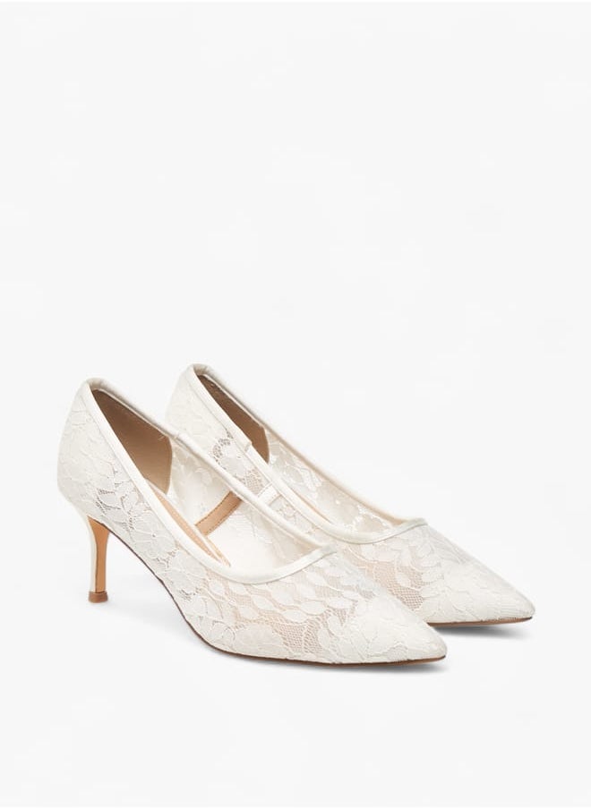 Women's Lace Textured Slip-On Pumps with Stiletto Heels