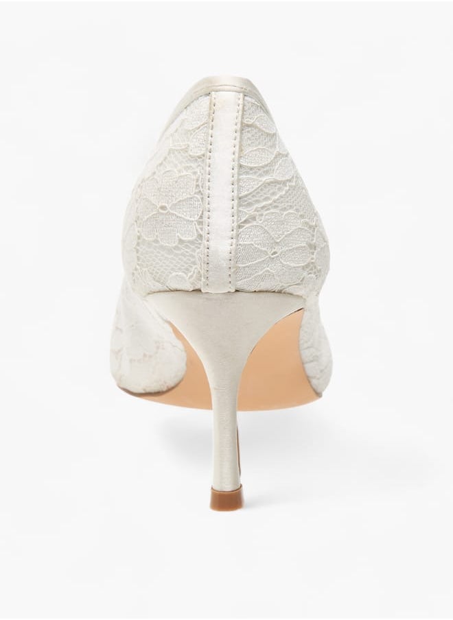 Women's Lace Textured Slip-On Pumps with Stiletto Heels
