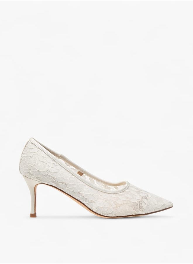 Women's Lace Textured Slip-On Pumps with Stiletto Heels