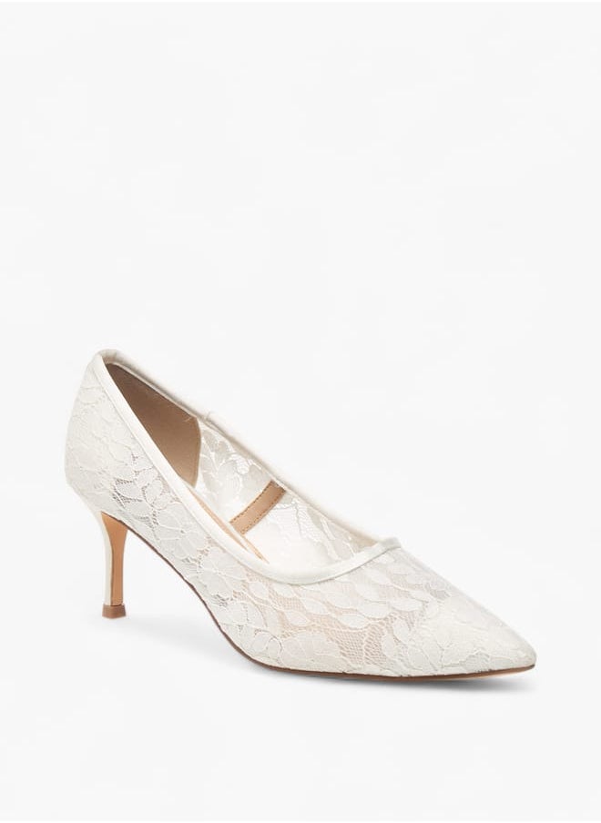 Women's Lace Textured Slip-On Pumps with Stiletto Heels