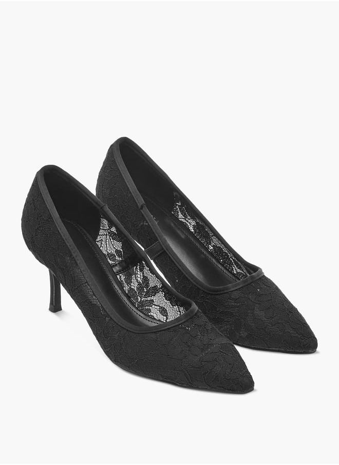 Women's Lace Textured Slip-On Pumps with Stiletto Heels