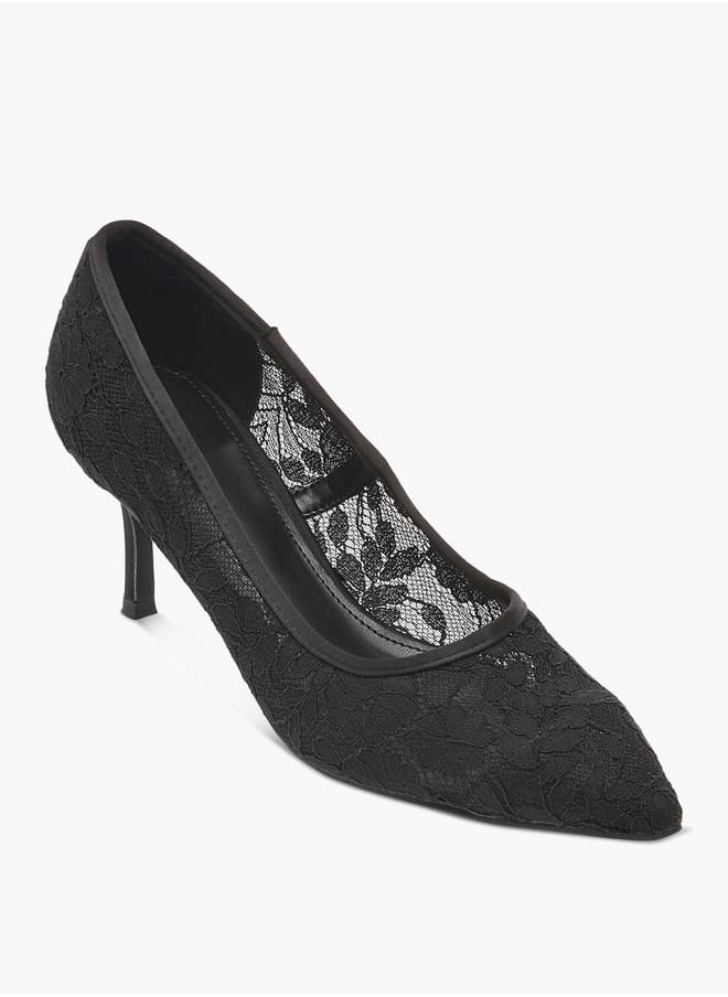 Women's Lace Textured Slip-On Pumps with Stiletto Heels