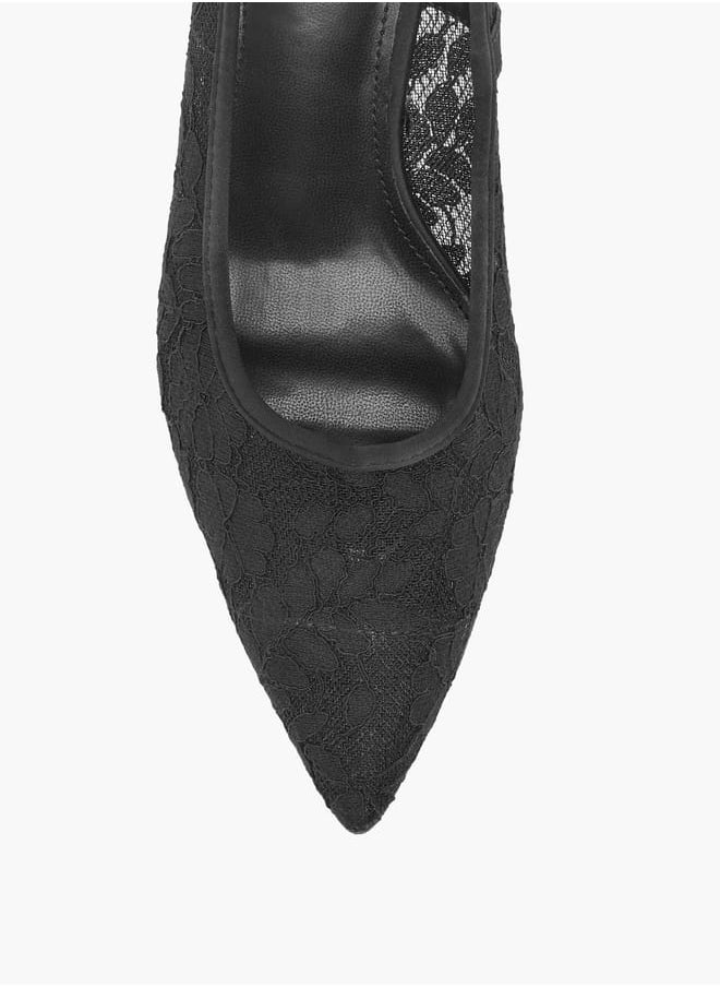 Women's Lace Textured Slip-On Pumps with Stiletto Heels