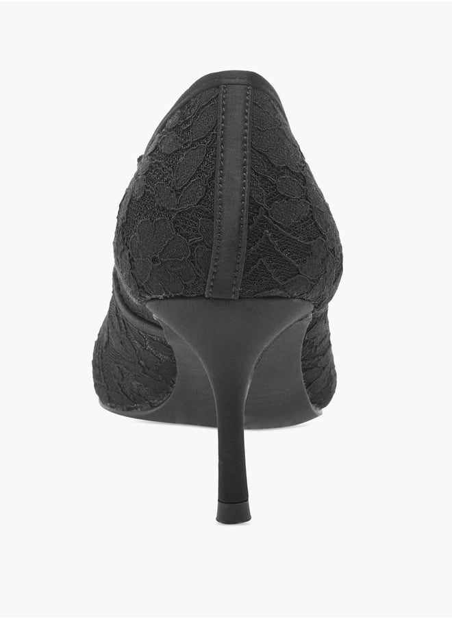 Women's Lace Textured Slip-On Pumps with Stiletto Heels