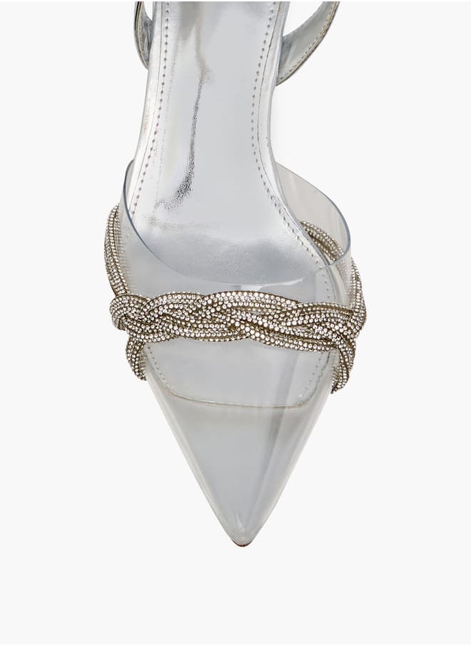 Women Studded Pointed Toe Shoes with Buckle Closure and Kitten Heels