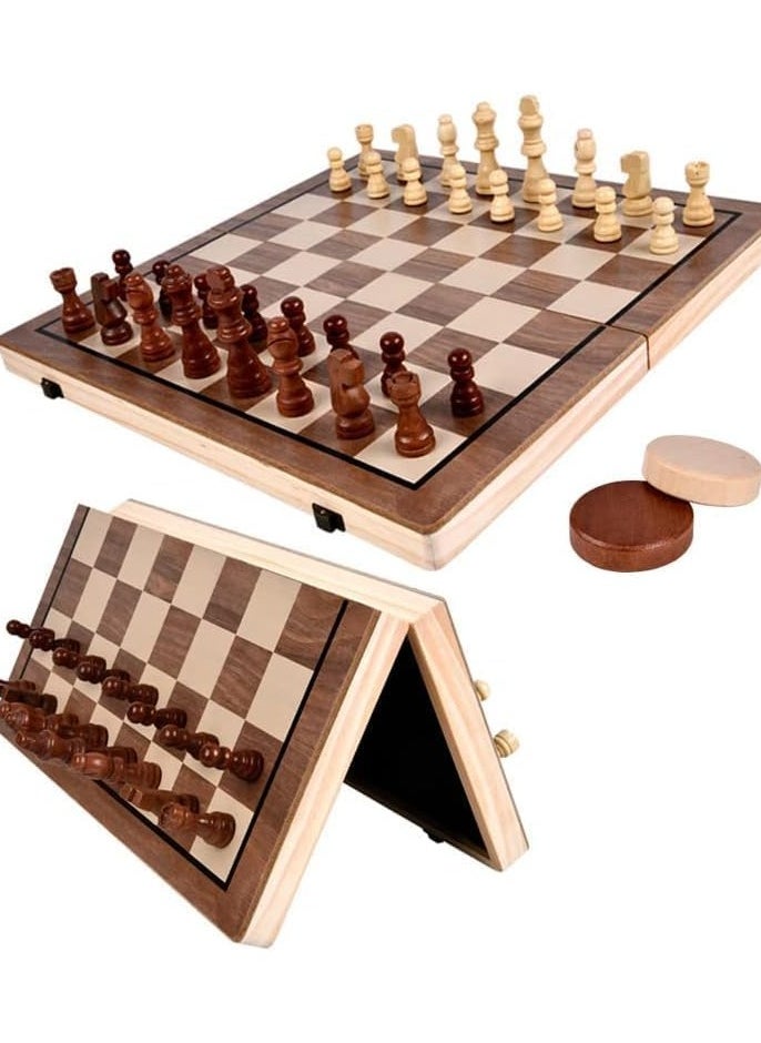 ADAK Magnetic Wooden Chess Set – 15-Inch Folding Chess Board with Handmade Pieces, Portable Travel Chess Game for Adults & Kids, Tournament & Beginner Friendly with Storage Slots and 2 Extra Queens