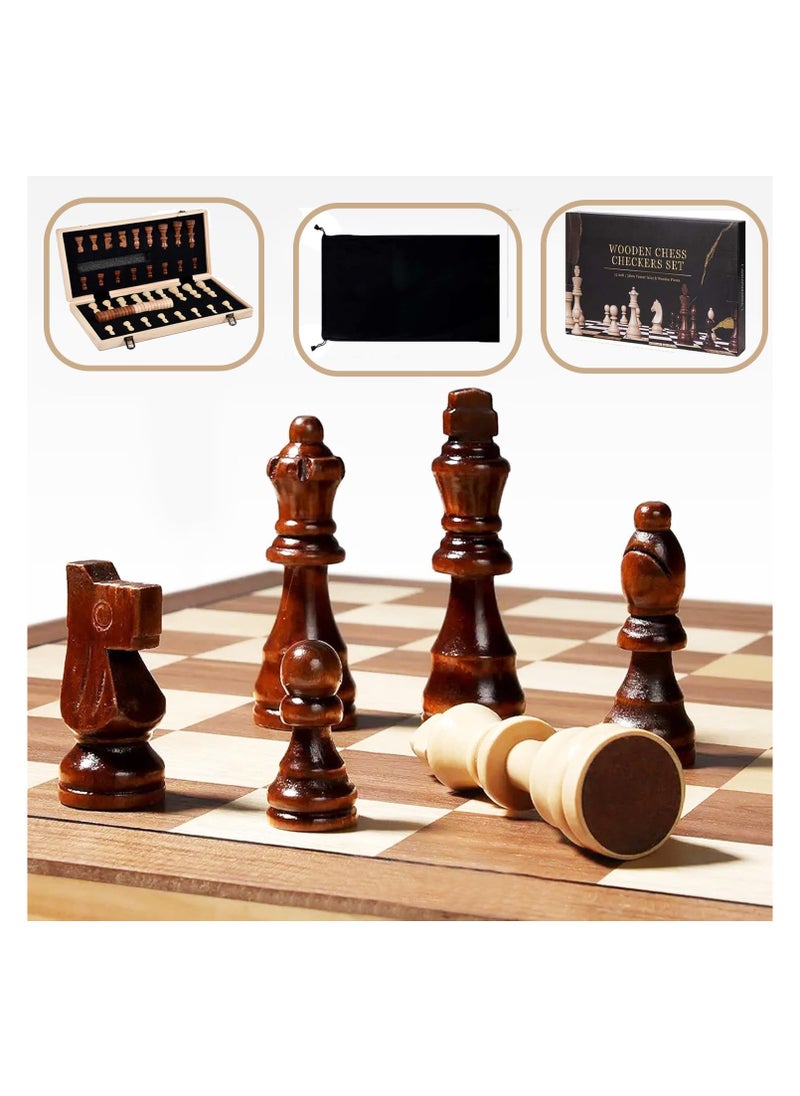 ADAK Magnetic Wooden Chess Set – 15-Inch Folding Chess Board with Handmade Pieces, Portable Travel Chess Game for Adults & Kids, Tournament & Beginner Friendly with Storage Slots and 2 Extra Queens