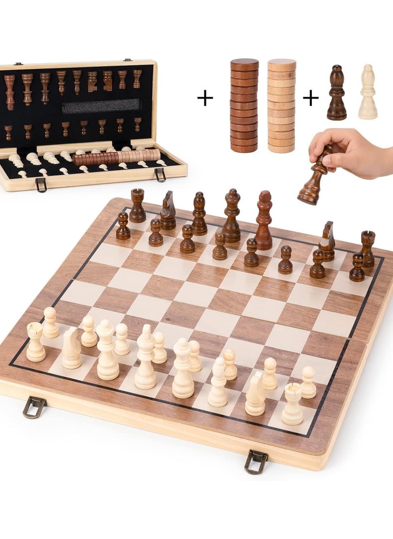 ADAK Magnetic Wooden Chess Set – 15-Inch Folding Chess Board with Handmade Pieces, Portable Travel Chess Game for Adults & Kids, Tournament & Beginner Friendly with Storage Slots and 2 Extra Queens