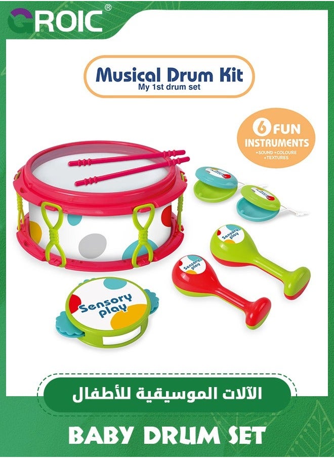 6 Pcs Baby Musical Instruments, Toys for Toddlers 1-3, Drum Set Kids Preschool Educational Toy Instruments Birthday Gifts Boys Girls