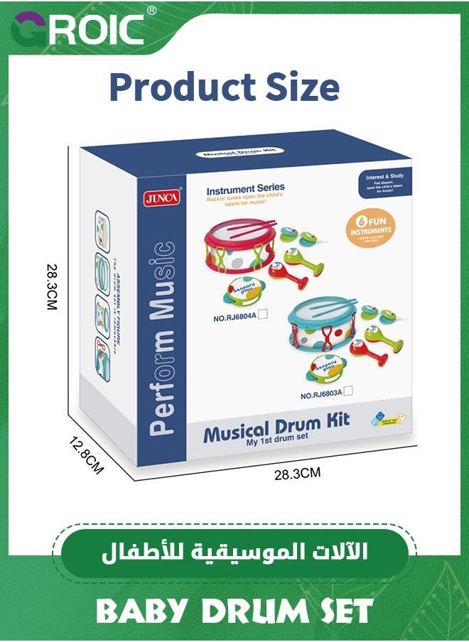 6 Pcs Baby Musical Instruments, Toys for Toddlers 1-3, Drum Set Kids Preschool Educational Toy Instruments Birthday Gifts Boys Girls