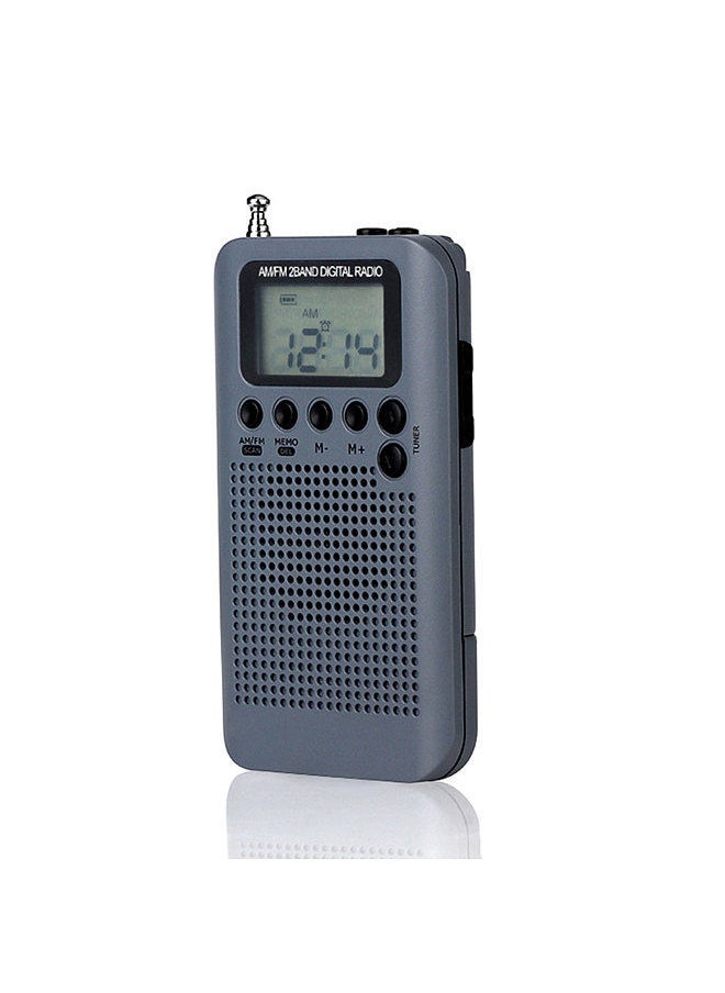 HRD-104 Portable AM/ FM Stereo Radio Pocket 2-Band Digital Tuning Radio Mini Receiver Outdoor Radio w/ Earphone Lanyard 1.3 Inch LCD Display Screen