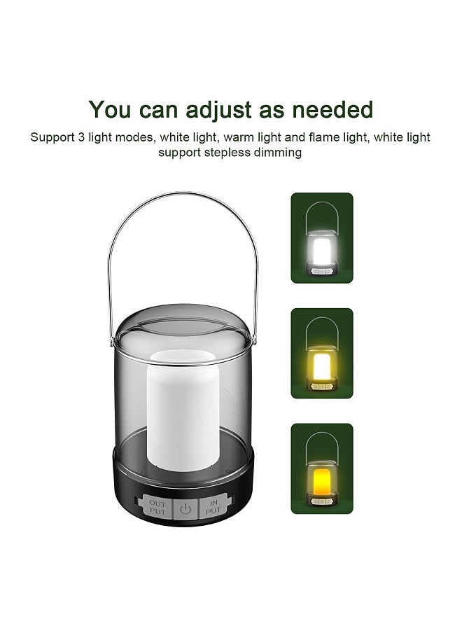 LED Camping Light USB Rechargeable Campsite Lantern Portable Tent Lamp Waterproof Power Bank with 3 Light Modes Stepless Dimming for Camping Hiking Tent Fishing