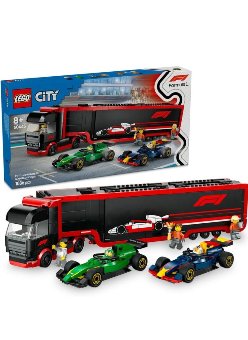 LEGO F1 Truck With RB20 And AMR24 F1 Cars 60445