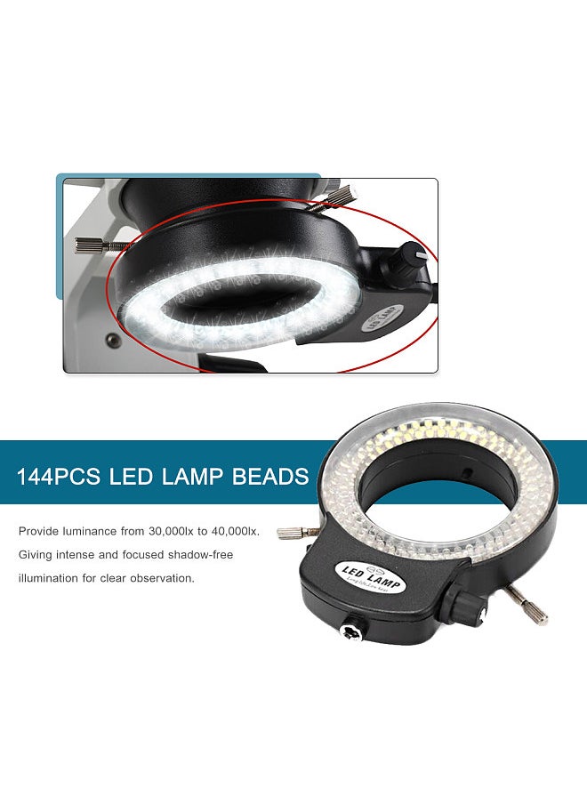 Variable 144 LED Ring Light for Stereo Microscope and Camera Adjustable Illuminator, with Dimmer