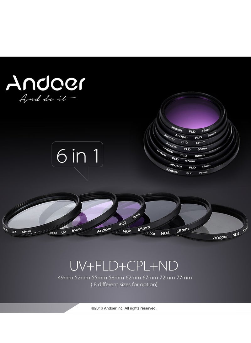 72mm Lens Filter Kit, UV+CPL+FLD+ND(ND2 ND4 ND8), with Carry Pouch, Lens Cap, Lens Cap Holder, Tulip and Rubber Lens Hoods, Cleaning Cloth
