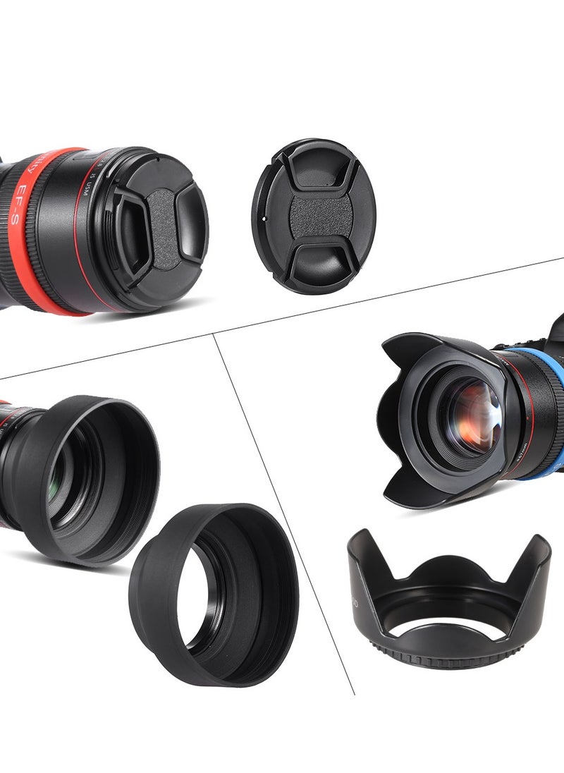 72mm Lens Filter Kit, UV+CPL+FLD+ND(ND2 ND4 ND8), with Carry Pouch, Lens Cap, Lens Cap Holder, Tulip and Rubber Lens Hoods, Cleaning Cloth