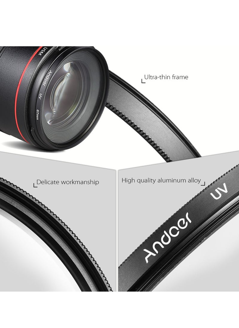 72mm Lens Filter Kit, UV+CPL+FLD+ND(ND2 ND4 ND8), with Carry Pouch, Lens Cap, Lens Cap Holder, Tulip and Rubber Lens Hoods, Cleaning Cloth