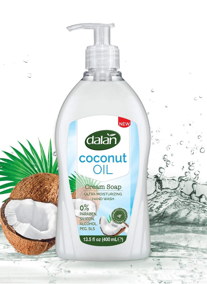 Dalan Coconut Oil Cream Ultra Moisturizing Liquid Hand Soap for Normal and Dry Hands Fresh Clean and Soft Feeling (13.5 Fl Oz / 400 mL (Pack of 3))
