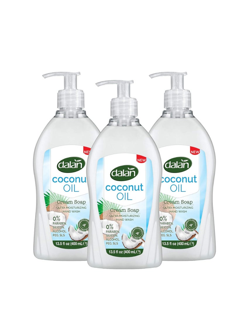 Dalan Coconut Oil Cream Ultra Moisturizing Liquid Hand Soap for Normal and Dry Hands Fresh Clean and Soft Feeling (13.5 Fl Oz / 400 mL (Pack of 3))