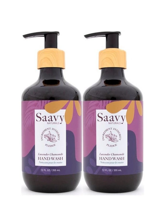 Saavy Naturals Lavender Chamomile Liquid Hand Soap Pump, Moisturizing Hand Liquid Soap with Aloe Vera, Essential Oils, and More, Gel-Based Natural Liquid Hand Soap, 12 Fl Oz, 2 Pack