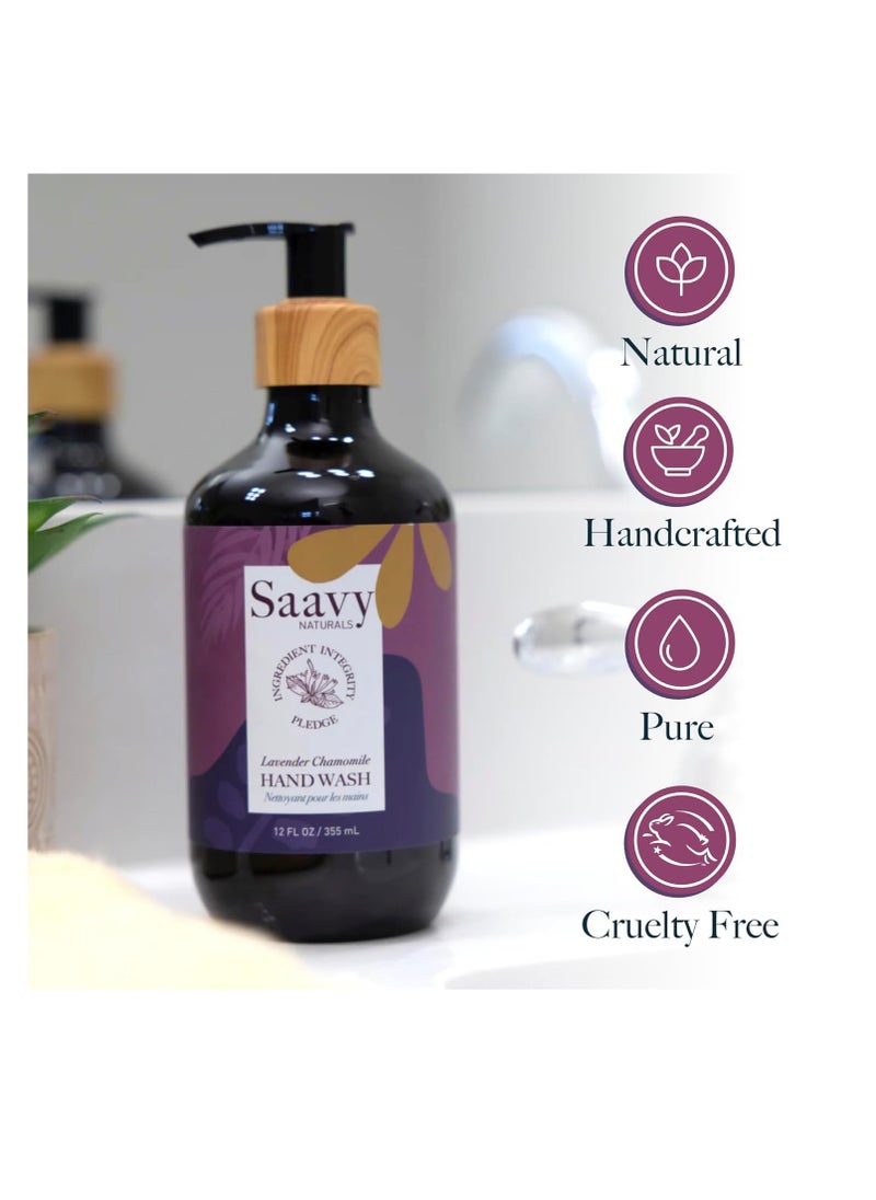 Saavy Naturals Lavender Chamomile Liquid Hand Soap Pump, Moisturizing Hand Liquid Soap with Aloe Vera, Essential Oils, and More, Gel-Based Natural Liquid Hand Soap, 12 Fl Oz, 2 Pack