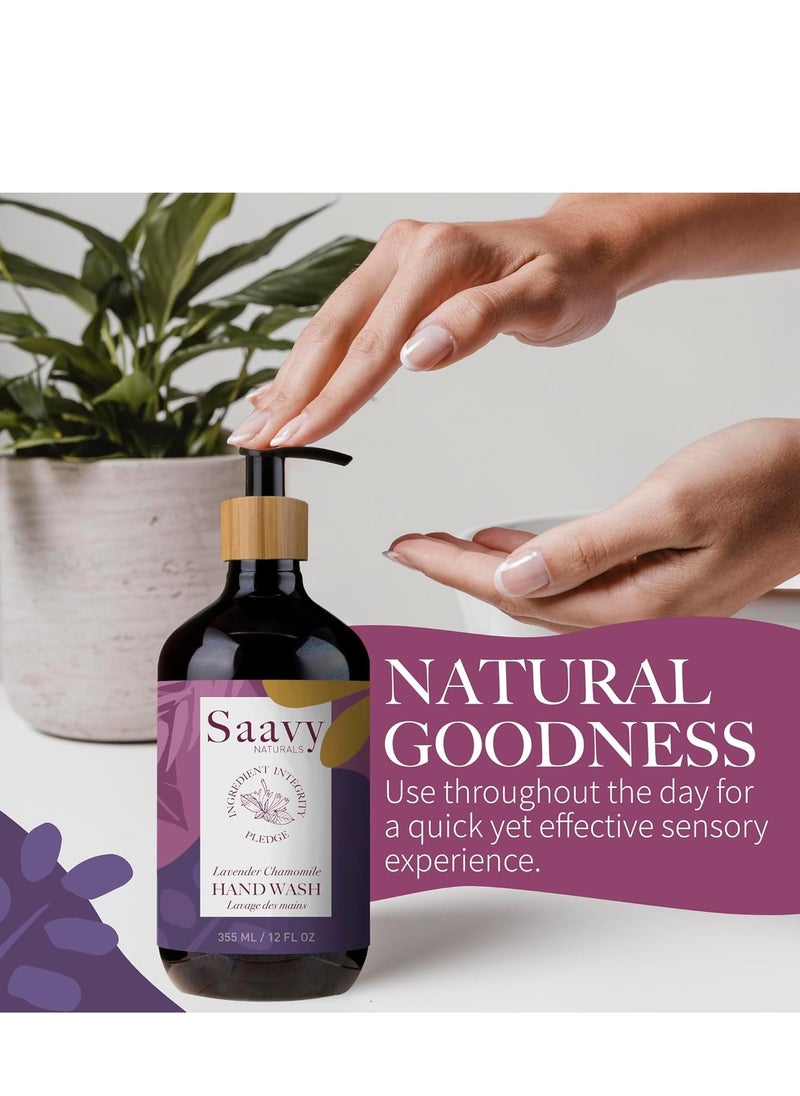Saavy Naturals Lavender Chamomile Liquid Hand Soap Pump, Moisturizing Hand Liquid Soap with Aloe Vera, Essential Oils, and More, Gel-Based Natural Liquid Hand Soap, 12 Fl Oz, 2 Pack