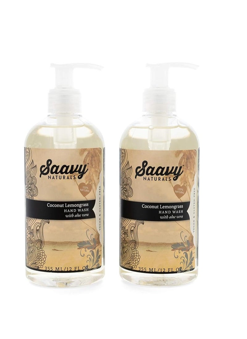 Saavy Naturals Coconut Lemongrass Liquid Hand Soap - Moisturizing Formula with Aloe Vera, Shea Butter, Essential Oils - 12 Fl Oz, 2 Pack