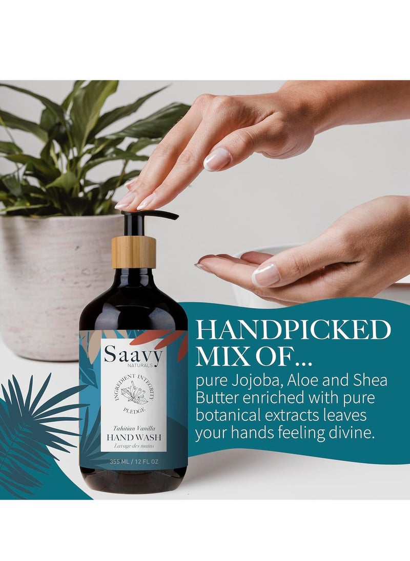 Saavy Naturals Tahitian Vanilla Liquid Hand Soap - Moisturizing Formula with Aloe Vera, Shea Butter, and Vanilla Extract - 12 Fl Oz, 2 Pack