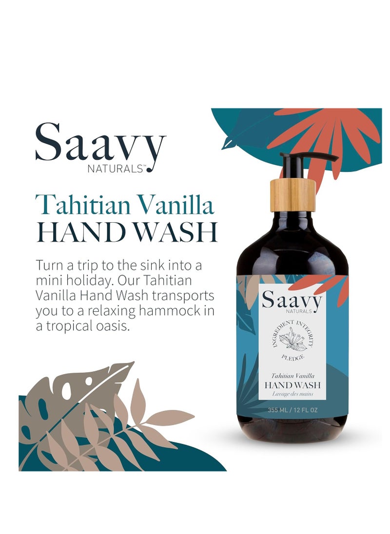 Saavy Naturals Tahitian Vanilla Liquid Hand Soap - Moisturizing Formula with Aloe Vera, Shea Butter, and Vanilla Extract - 12 Fl Oz, 2 Pack