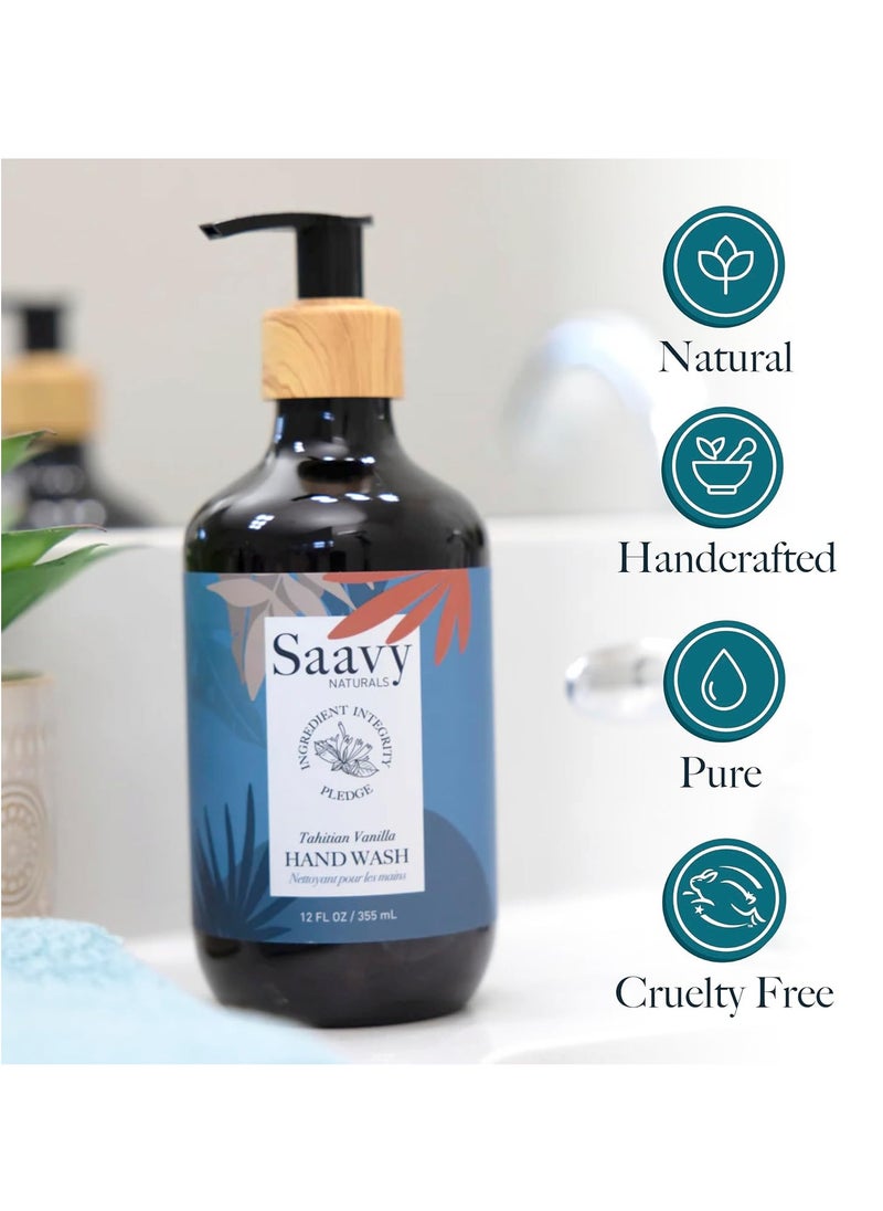 Saavy Naturals Tahitian Vanilla Liquid Hand Soap - Moisturizing Formula with Aloe Vera, Shea Butter, and Vanilla Extract - 12 Fl Oz, 2 Pack