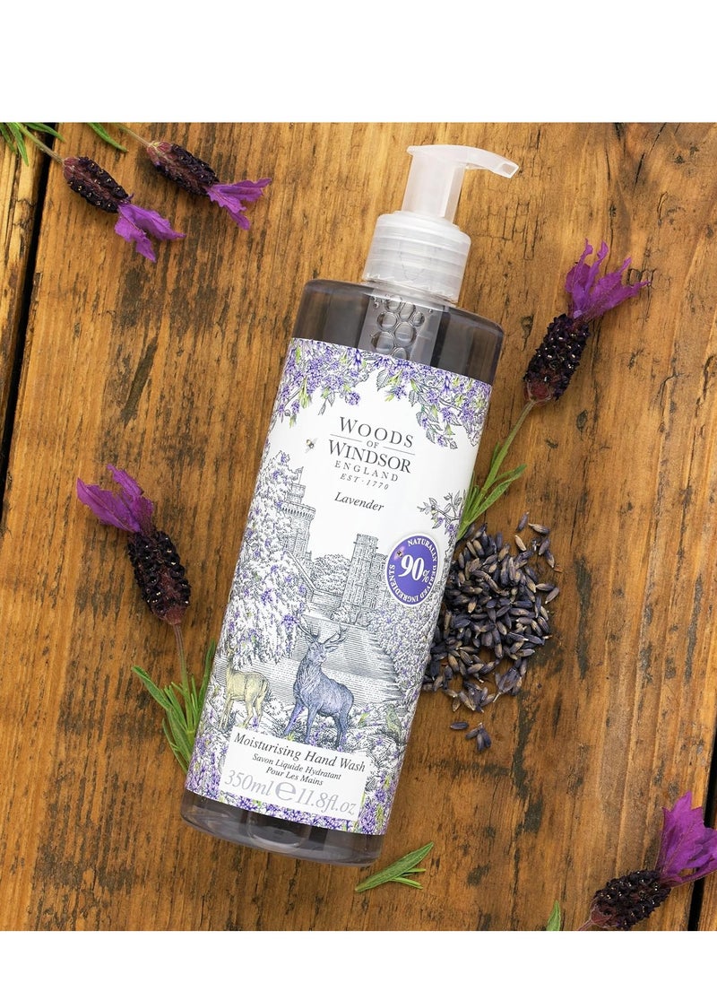 Woods of Windsor Lavender Hand Wash, Moisturizing Soap with Notes of Patchouli and Musk, Liquid Hand Soap with Pump to Help Soften and Moisturize Skin, Lavender Scent 350ml