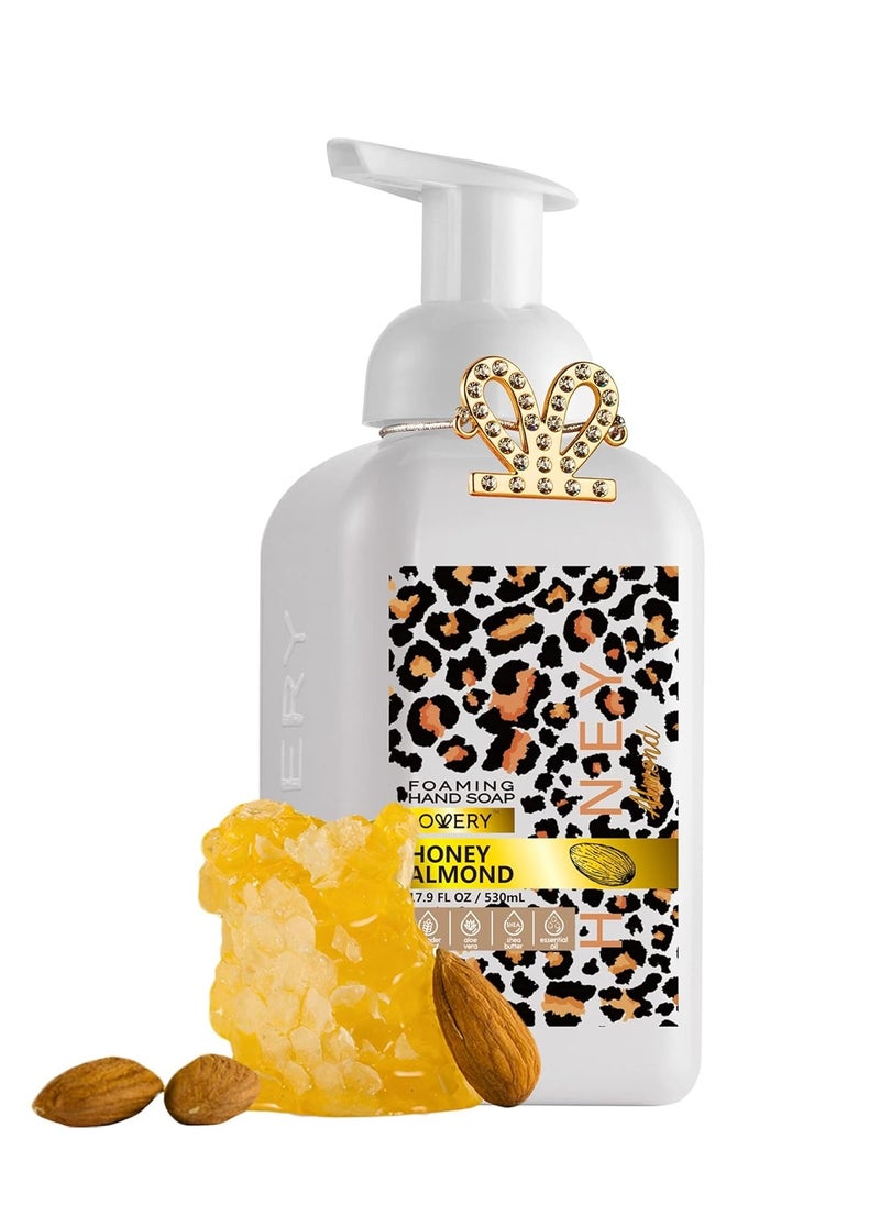 Foaming Hand Soap, 17.9 fl oz Moisturizing Hand Soap with Aloe Vera & Essential Oils, Alcohol-Free Hand Wash Honey Almond Fragrance, Scented Hand Wash for Kitchen or Bathroom, Free Swarovski Bracelet
