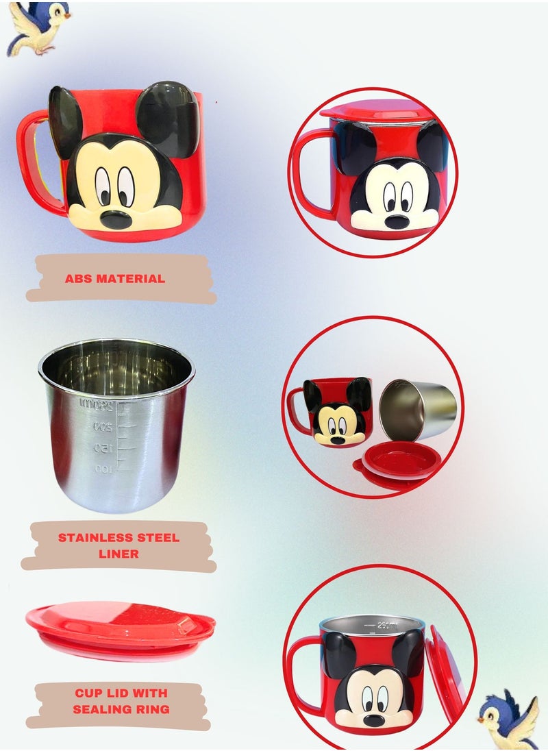 Mickey Mouse Red Kids Mug – Durable Abs Outer, Stainless Steel Liner, Insulated with Spill-Proof Lid