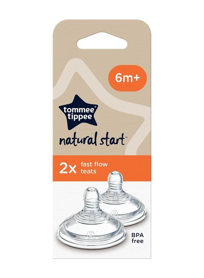 Natural start Baby Bottle Teats, Breast-Like, Anti-Colic Valve, Soft Silicone, Fast Flow, 6m+, Pack of 2