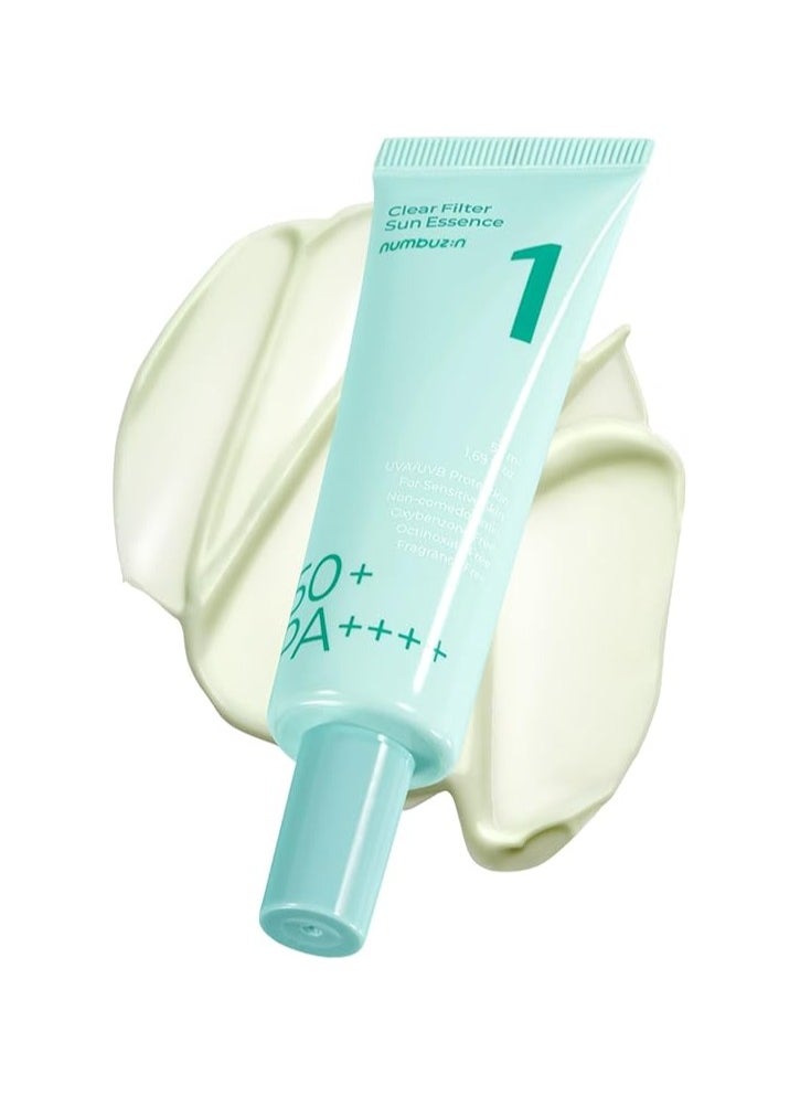 numbuzin No.1 Sunscreen | Clear Filter Sun Essence | No White Cast, Hydrating, Moisturizing, Cools Down, Light Finish | 50ml