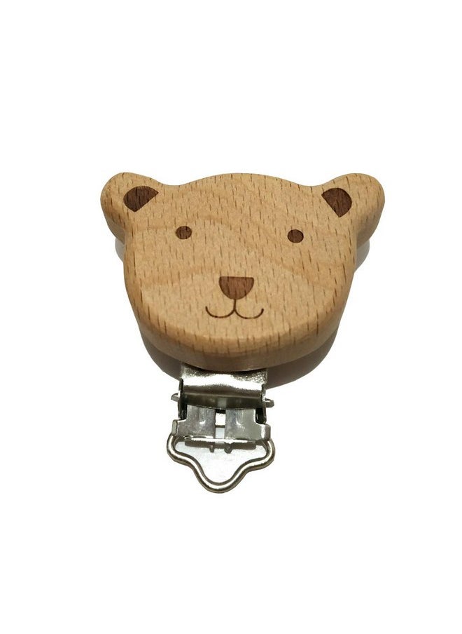5pcs Natural Beech Wood Animal Pacifier Clips Grasping Toy Suspender Chain Clips Charm Antique DIY Beading Accessory (Bear)