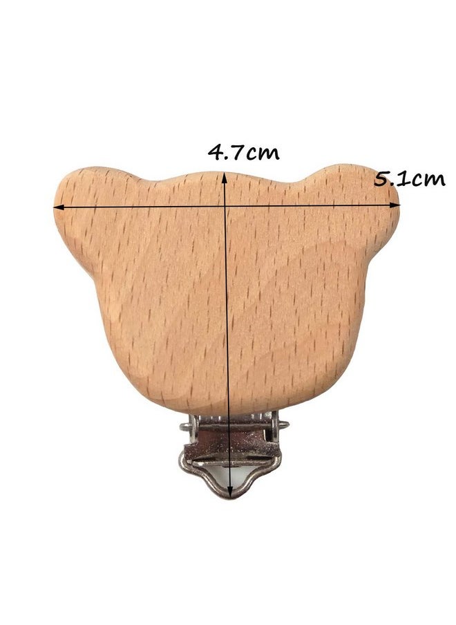 5pcs Natural Beech Wood Animal Pacifier Clips Grasping Toy Suspender Chain Clips Charm Antique DIY Beading Accessory (Bear)