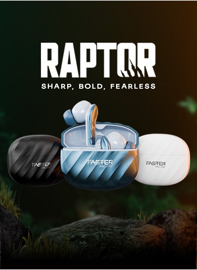 Raptor Wireless Earbuds with ANC + ENC - 6 Hours Playtime with Bluetooth 5.3 - HiFi Stereo Sound Airpods - Gaming Bluetooth Earphones with Ultra-Low Latency - Deep Bass, IPX4 Water Resistant - For Exercise, Gym - Compatible with iPhone & Android (Blue)