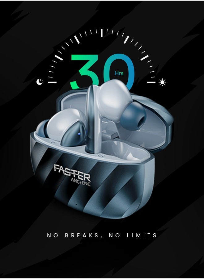 Raptor Wireless Earbuds with ANC + ENC - 6 Hours Playtime with Bluetooth 5.3 - HiFi Stereo Sound Airpods - Gaming Bluetooth Earphones with Ultra-Low Latency - Deep Bass, IPX4 Water Resistant - For Exercise, Gym - Compatible with iPhone & Android (White)