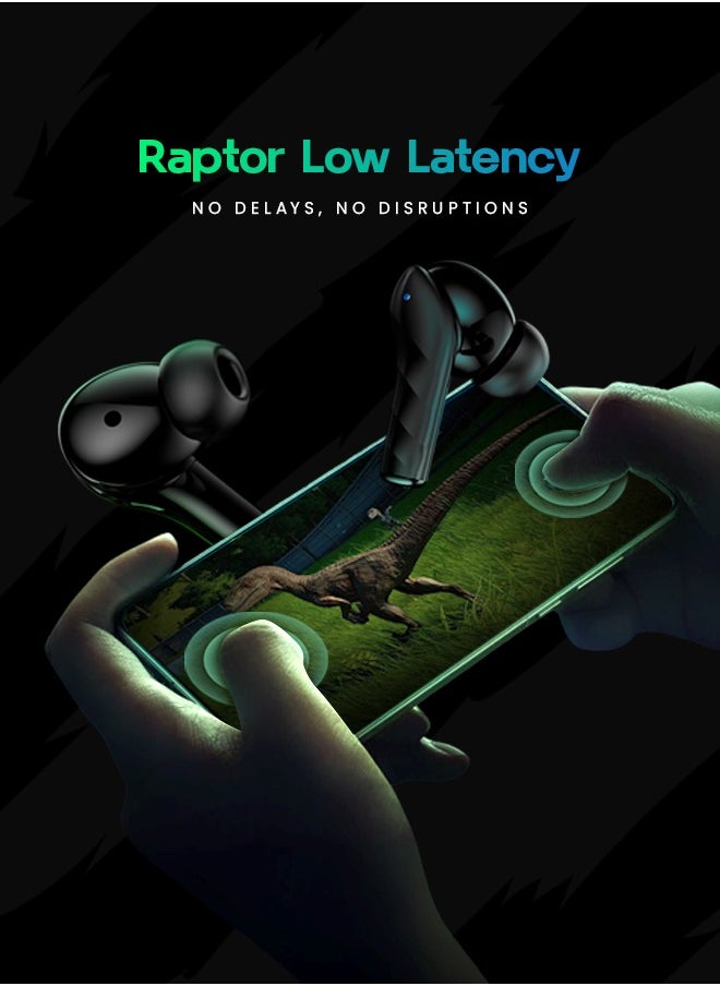 Raptor Wireless Earbuds with ANC + ENC - 6 Hours Playtime with Bluetooth 5.3 - HiFi Stereo Sound Airpods - Gaming Bluetooth Earphones with Ultra-Low Latency - Deep Bass, IPX4 Water Resistant - For Exercise, Gym - Compatible with iPhone & Android (White)