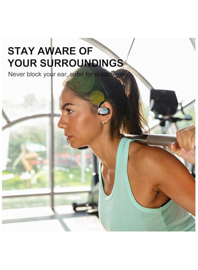 Air 2 Open Ear Earbuds with Ear Loops, Bluetooth 5.3 Open Ear Wireless Headphones with Boosted Bass, Built-in ENC Mic, 28H Playtime, RGB, Silicone Earhook for Workout Running Gaming Black
