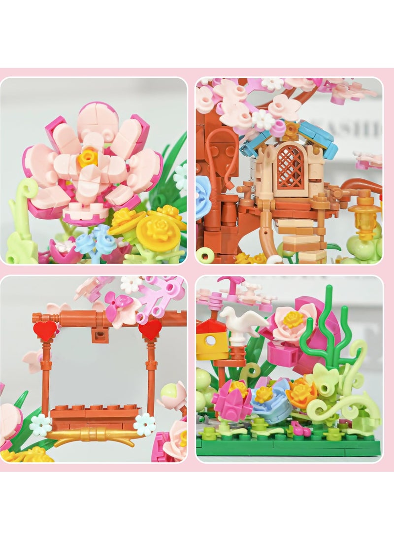 Mini Bricks Cherry Blossom Tree Building Set with Light, DIY Flower House Kit for Adults and Kids - 748 PCS Creative Gift Idea for Boys and Girls.