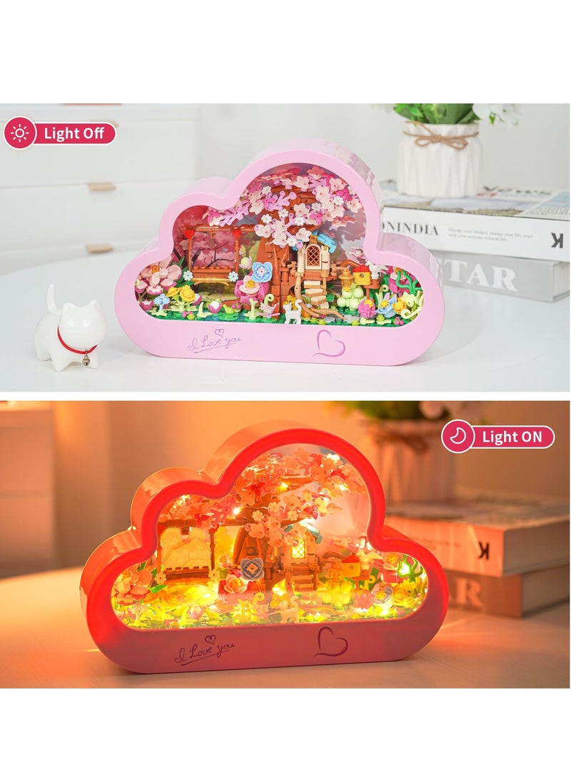 Mini Bricks Cherry Blossom Tree Building Set with Light, DIY Flower House Kit for Adults and Kids - 748 PCS Creative Gift Idea for Boys and Girls.