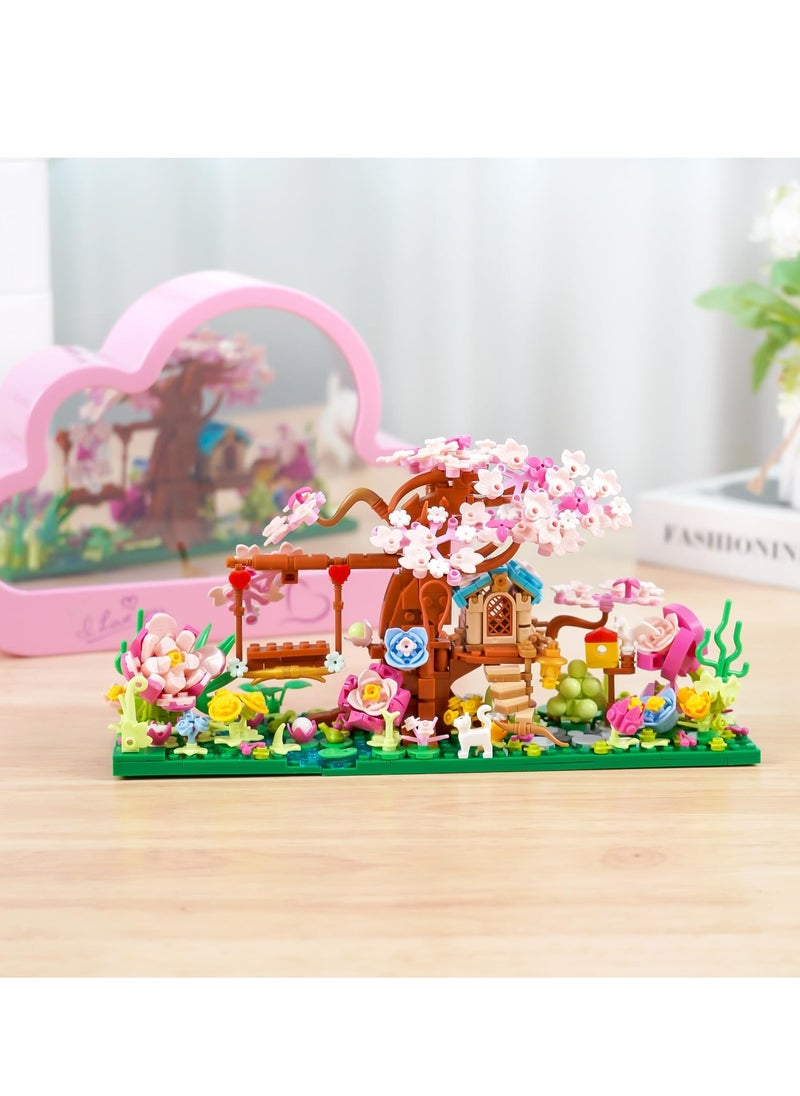 Mini Bricks Cherry Blossom Tree Building Set with Light, DIY Flower House Kit for Adults and Kids - 748 PCS Creative Gift Idea for Boys and Girls.